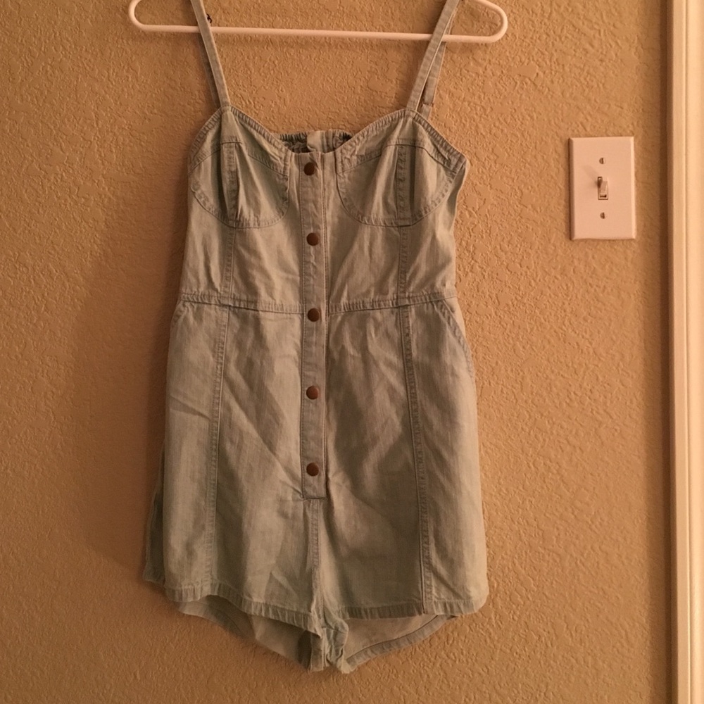 Urban Outfitters Light Blue Denim Backless Romper Dress